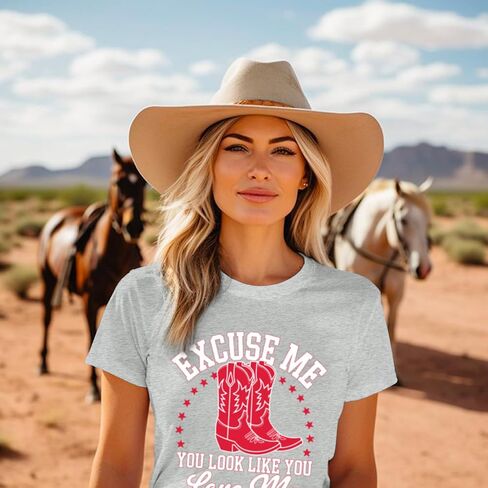Western Cowboy Boot Shirts for Women Rodeo Cowgirl Tshirt Country Music Concert Shirt Funny Letter Print Graphic Tee in Saudi Arabia