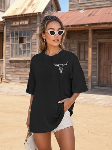 Western Shirts for Women Vintage Rodeo Shirts Wild West Cowboy T Shirt Oversized Country Music Short Sleeve Tops in Saudi Arabia