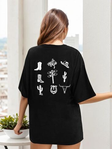 Western Shirts for Women Vintage Rodeo Shirts Wild West Cowboy T Shirt Oversized Country Music Short Sleeve Tops in Saudi Arabia