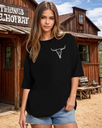 Western Shirts for Women Vintage Rodeo Shirts Wild West Cowboy T Shirt Oversized Country Music Short Sleeve Tops in Saudi Arabia