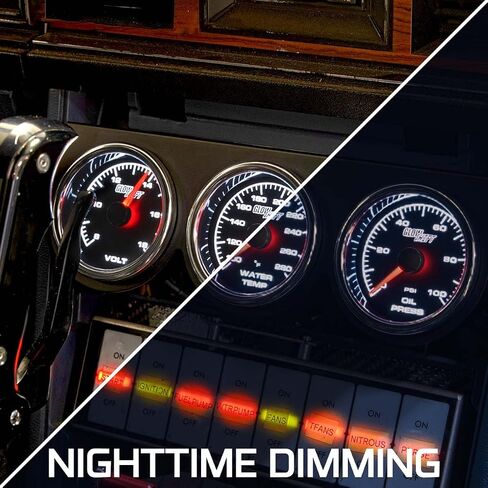 GlowShift 2-5/8 "Racing 280F مجموعة درجة حرارة سائل تبريد المياه ميكانيكية - تشمل مسبار ومحولات أجهزة استشعار درجة الحرارة - الاتصال الأسود - الإضاءة الخلفية LED أبيض - لسيارات السباق - 65 ملم in Saudi Arabia
