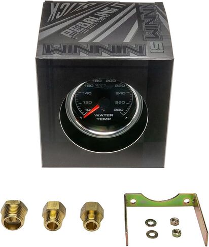 GlowShift 2-5/8 "Racing 280F مجموعة درجة حرارة سائل تبريد المياه ميكانيكية - تشمل مسبار ومحولات أجهزة استشعار درجة الحرارة - الاتصال الأسود - الإضاءة الخلفية LED أبيض - لسيارات السباق - 65 ملم in Saudi Arabia