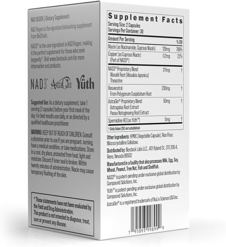 NAD Regen ، NAD+ مكملات لمكافحة الشيخوخة مع النياسيناميد ، Spermidine و Resveratrol (30 حصص) in Kuwait