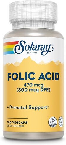 SOLARAY Folic Acid - Vitamin B9 Folic Acid Supplement, Prenatal Vitamin - Blood Cell Development Support - Vegan, Lab Verified, 60-Day Guarantee - 100 Servings, 100 VegCaps in Saudi Arabia