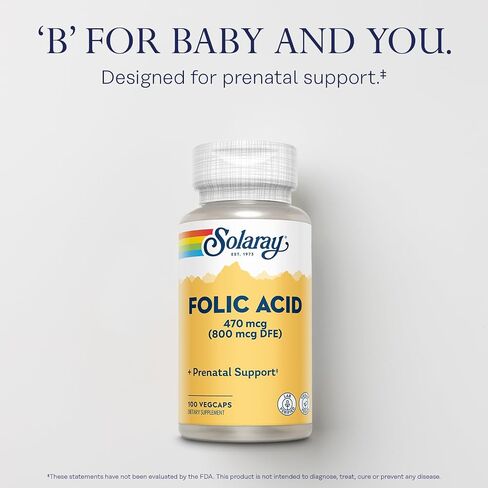 SOLARAY Folic Acid - Vitamin B9 Folic Acid Supplement, Prenatal Vitamin - Blood Cell Development Support - Vegan, Lab Verified, 60-Day Guarantee - 100 Servings, 100 VegCaps in Saudi Arabia