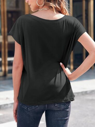 Tankaneo Womens Cap Sleeve Tops Boat Neck Thirts Summer Summer Lourd Fit Basic Tees in Saudi Arabia