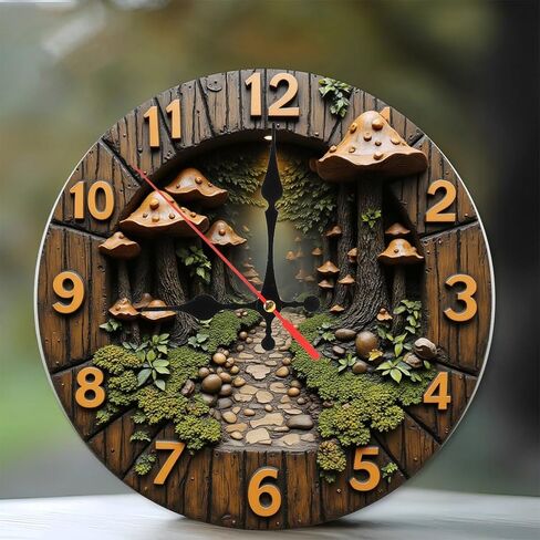Lancholy Forest Path Mushroom Clock Wall Decor 10-Inch Wooden Wall Clock, Silent Movement, Battery Operated (AA Batteries Not Included), Artistic Home Decor, Perfect for Home Accents in Kuwait