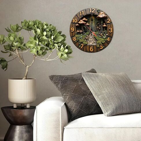 Lancholy Forest Path Mushroom Clock Wall Decor 10-Inch Wooden Wall Clock, Silent Movement, Battery Operated (AA Batteries Not Included), Artistic Home Decor, Perfect for Home Accents in Kuwait