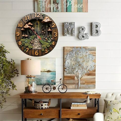 Lancholy Forest Path Mushroom Clock Wall Decor 10-Inch Wooden Wall Clock, Silent Movement, Battery Operated (AA Batteries Not Included), Artistic Home Decor, Perfect for Home Accents in Kuwait
