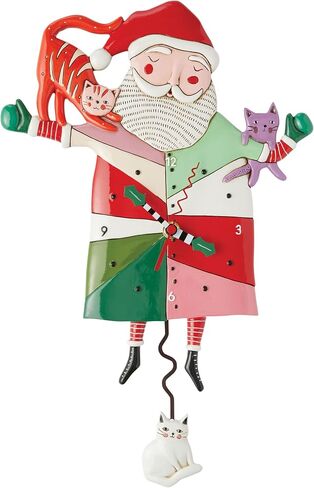 Enesco Allen Designs Crazy Cat Santa Wall Clock - Battery Operated Pendulum Analog Clock, Stone Resin Decorative Clocks for Walls Home Decor Kitchen Clock, 12.6 Inch in Saudi Arabia