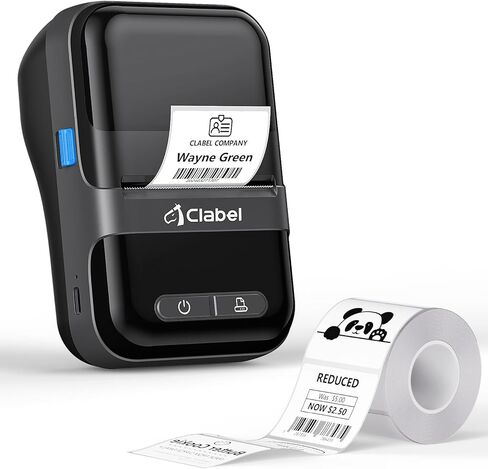 CLABEL Label Maker, Barcode Printer, 220B Thermal Bluetooth Mini Label Printer Sticker Printer Maker Machine 2 Inch No Ink Portable with 1 Roll Tape for Small Business,Office, Home Black in Kuwait