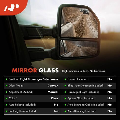 A-premium جانب الركاب الأيمن أسفل زجاج مرآة غير محموم مع لوحة دعم-متوافق مع RAM 2500 2019-2022 ، 3500 2019-2022 ، 4500 2019-2022 ، 5500 2019-2022-Towing Mirror Convex in Saudi Arabia