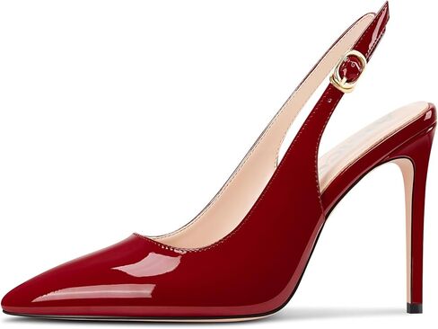 AISICOO WOMENS STILETTO HIGH HIEL POSTERIS TOE PUMPS Slingback Buckle Wedding Prom Party Party Press Pratent Leath in Kuwait