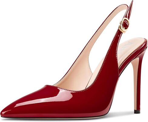 AISICOO WOMENS STILETTO HIGH HIEL POSTERIS TOE PUMPS Slingback Buckle Wedding Prom Party Party Press Pratent Leath in Kuwait