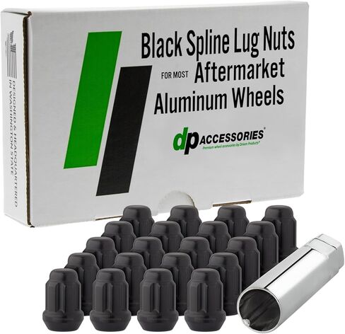 DPAccessories Lug Nuts متوافقة مع 2011-2023 Dodge Charger | نمط الشريط الأسود | عجلات الألمنيوم ما بعد البيع فقط | مجموعة من 20 عجلة المكسرات و 1 أداة | DDOCRG02A-BK/1 in Kuwait
