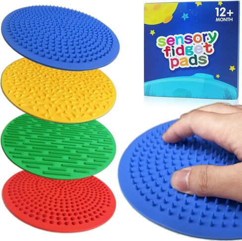 4PC Sensory Wall Fidget Toys for Toddler Baby 1-3 Classroom Must Have Sensory Mats for Kid Autism ADHD Quiet Silicone Tactile Pad Desk Toy Calm Down Item Mini Floor Tiles Fidget Autistic Special Needs in Saudi Arabia