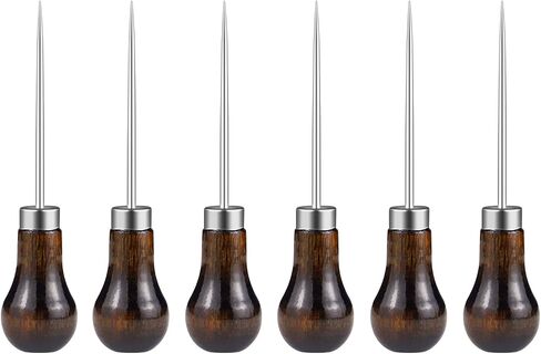 6 PCS مجموعة أدوات AWL ، أداة جلدية مثقلة علامة AWL أداة ، دقة مقبض مقبض أداة لكمة لخياطة الجلود ، وضع العلامات ، الخشب الحرف ، إصلاح الأحذية in Kuwait
