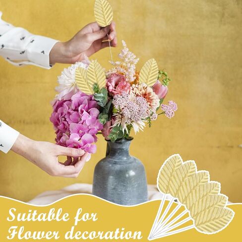 200pcs Gold Leaves Artificial Flowers,Artificial Silk Leaves, Fake Leaves with Stems Crafts Fake Faux Wired Single Leaf for DIY Crafts Floral Arrangements Home Kitchen Wedding Party Decorations in Kuwait