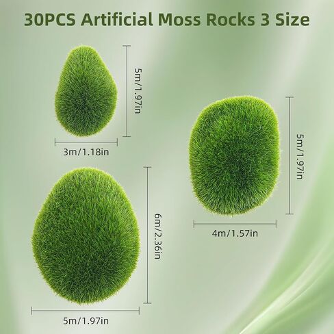 30PCS Artificial Moss Rocks, 3 Size Green Moss Covered Stones Fake Faux Moss Balls for Garden Decor, Fake Moss Decoration for Plant Potted Moss-Rock in Saudi Arabia