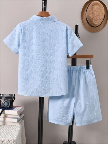 GORGLITTER Boy's 2 Piece Outftis 3D Embossed Button Down Short Sleeve Shirts and Shorts Set in Saudi Arabia