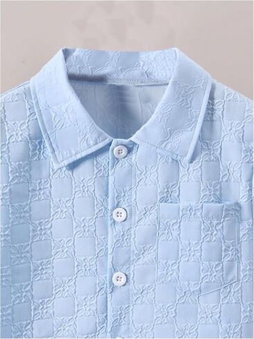 GORGLITTER Boy's 2 Piece Outftis 3D Embossed Button Down Short Sleeve Shirts and Shorts Set in Saudi Arabia