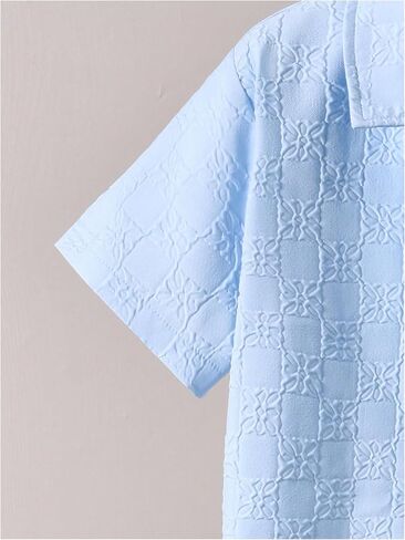 GORGLITTER Boy's 2 Piece Outftis 3D Embossed Button Down Short Sleeve Shirts and Shorts Set in Saudi Arabia