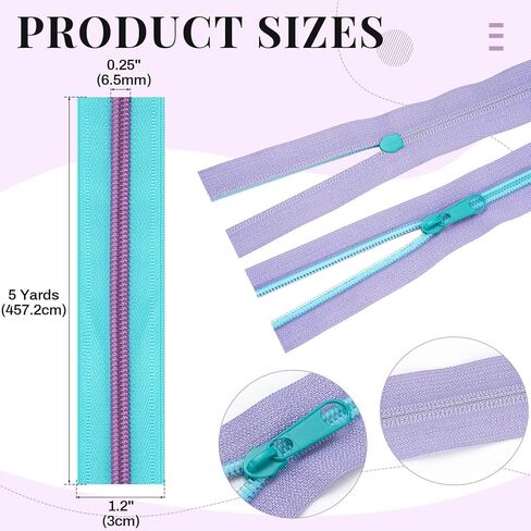 SOLSEW 36 ياردة 12 PCS السوستة الملونة لخياطة #5 ألوان متناقضة النايلون متنوعة من السوستة من قبل الفناء مع 120 منزلق للنساء الرجال DIY خياط الحبس لوازمة الحرف اليدوية in Kuwait