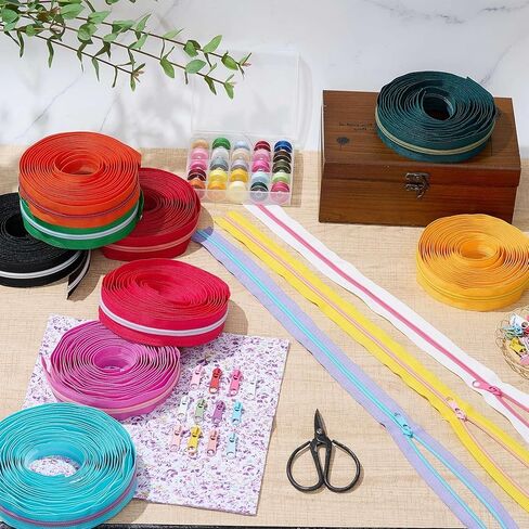 SOLSEW 36 ياردة 12 PCS السوستة الملونة لخياطة #5 ألوان متناقضة النايلون متنوعة من السوستة من قبل الفناء مع 120 منزلق للنساء الرجال DIY خياط الحبس لوازمة الحرف اليدوية in Kuwait