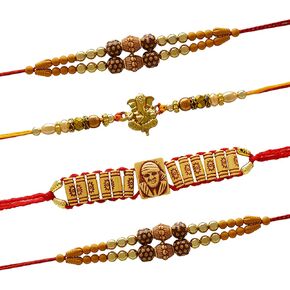MitranDe Rakhi Bracelet For Brother, Raksha Bandhan Gift For Brother - Sister- Bhabhi-Bhai- Veera - Ganesh ji, Sai Baba Ji & multicolored Rakhee - Set of 4 in Saudi Arabia