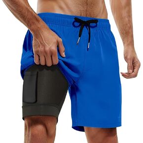 Swimming Trunks for Men with Compression Liner Swimsuit Trunks Quick-Dry Shorts with Liner and Zipper Pockets in Kuwait