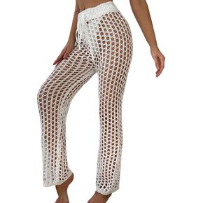 ZAFUL Women's Crochet Knit Cover Up Beach Pants Swimwear Drawstring Hollow Out Straight Pants in Saudi Arabia