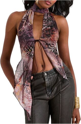 MakeMeChic Women's Cheetah Print Halter Top Y2K Tie Front Backless Club Going Out Tank Tops in Saudi Arabia