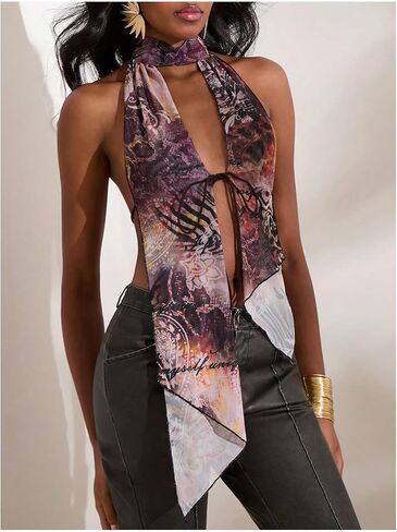 MakeMeChic Women's Cheetah Print Halter Top Y2K Tie Front Backless Club Going Out Tank Tops in Saudi Arabia