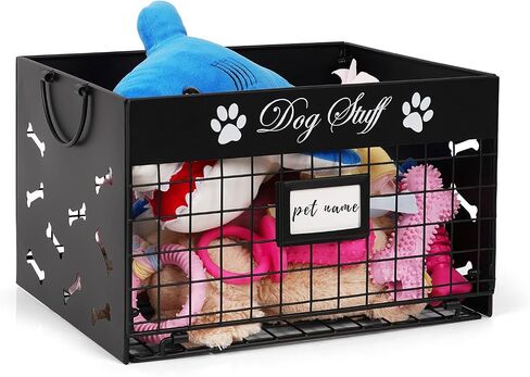 Dog Toy Basket - Large Dog Toy Box with Handles and Label Position Design for Living Room, Metal Dog Toy Bin Storage for Dogs Chew Pets Toys, Blankets, Clothes, Food (Black) in Saudi Arabia