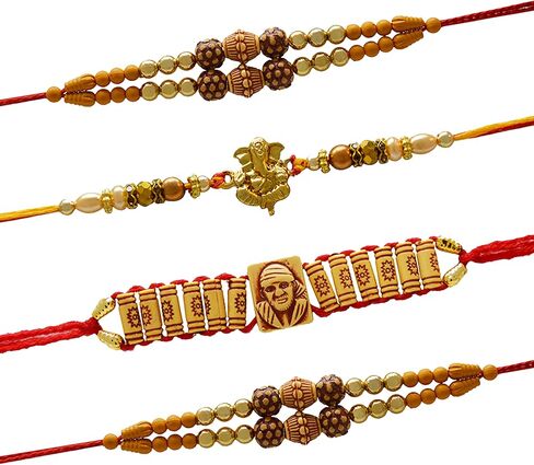 MitranDe Rakhi Bracelet For Brother, Raksha Bandhan Gift For Brother - Sister- Bhabhi-Bhai- Veera - Ganesh ji, Sai Baba Ji & multicolored Rakhee - Set of 4 in Saudi Arabia