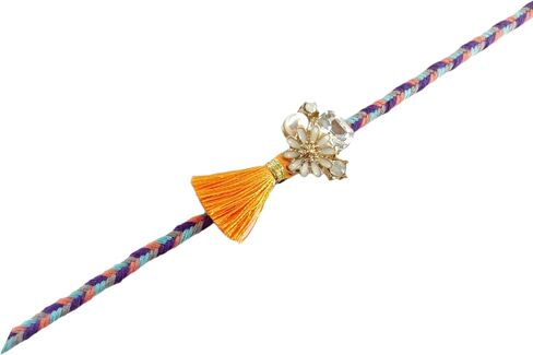 Rakhi Gift Box | Rakhi Gift Hamper made with a Blue and Gold Rakhi, Roli, Chaval, Mini Thali Set, and a Greeting Card and a delectable | Rakhi Gift Set | Rakhi Hamper (Rakhi Set 5) in Kuwait