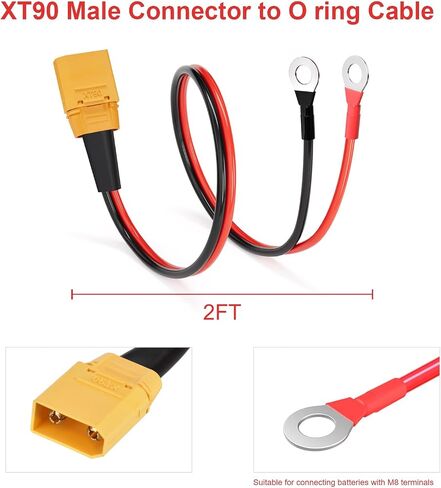 XT90 to O Ring Terminal Cable, 10AWG XT90 Male Connector to O Ring for RC Lipo Battery FPV Racing Drone Portable Power Station(2FT) in Saudi Arabia