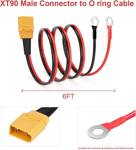 XT90 to O Ring Terminal Cable, 10AWG XT90 Male Connector to O Ring for RC Lipo Battery FPV Racing Drone Portable Power Station(2FT) in Saudi Arabia