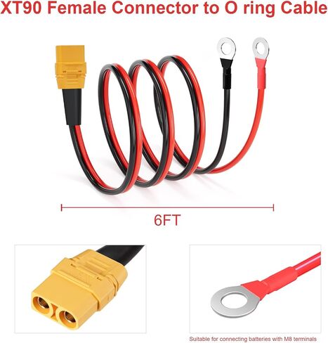 XT90 to O Ring Terminal Cable, 10AWG XT90 Male Connector to O Ring for RC Lipo Battery FPV Racing Drone Portable Power Station(2FT) in Saudi Arabia