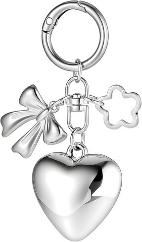 سحر الأكياس الفضية للنساء - القمة المعدنية على شكل قلب قلادة Kawaii Keychain لمحفظة حقيبة اليد حقيبة الهاتف in Saudi Arabia