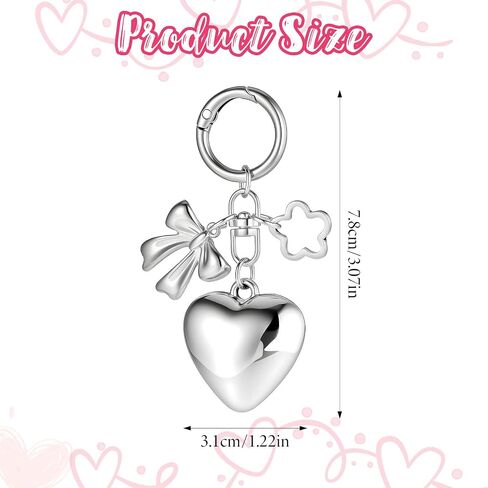 سحر الأكياس الفضية للنساء - القمة المعدنية على شكل قلب قلادة Kawaii Keychain لمحفظة حقيبة اليد حقيبة الهاتف in Saudi Arabia