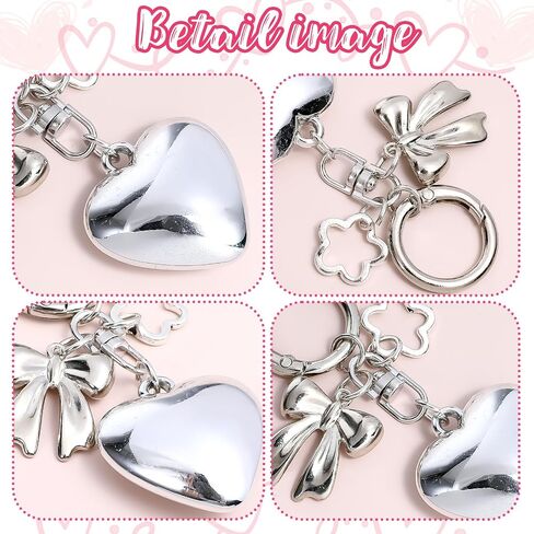 سحر الأكياس الفضية للنساء - القمة المعدنية على شكل قلب قلادة Kawaii Keychain لمحفظة حقيبة اليد حقيبة الهاتف in Saudi Arabia