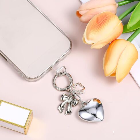 سحر الأكياس الفضية للنساء - القمة المعدنية على شكل قلب قلادة Kawaii Keychain لمحفظة حقيبة اليد حقيبة الهاتف in Saudi Arabia