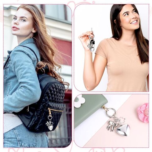 سحر الأكياس الفضية للنساء - القمة المعدنية على شكل قلب قلادة Kawaii Keychain لمحفظة حقيبة اليد حقيبة الهاتف in Saudi Arabia