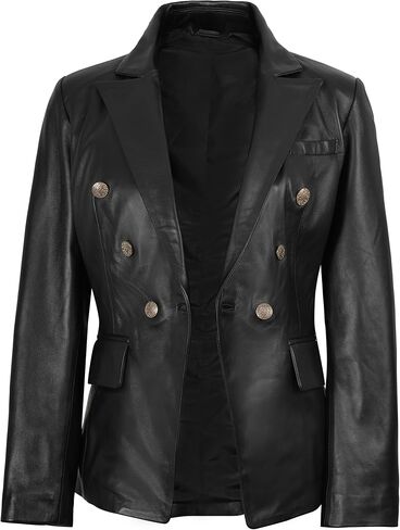 Leather Blazer Women - Classic Double Breasted Elegant Office Blazers Jacket for Woman in Kuwait