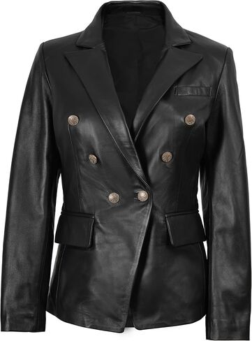 Leather Blazer Women - Classic Double Breasted Elegant Office Blazers Jacket for Woman in Kuwait
