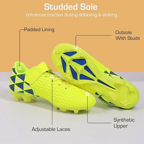 Soccer Cleats for Kids & Youth | Lightweight Football Shoes for Firm Ground | Durable Girls & Boys Soccer Cleats with Non-Slip Sole | Comfortable Soccer Boots | Unisex Size 11-6 in Saudi Arabia