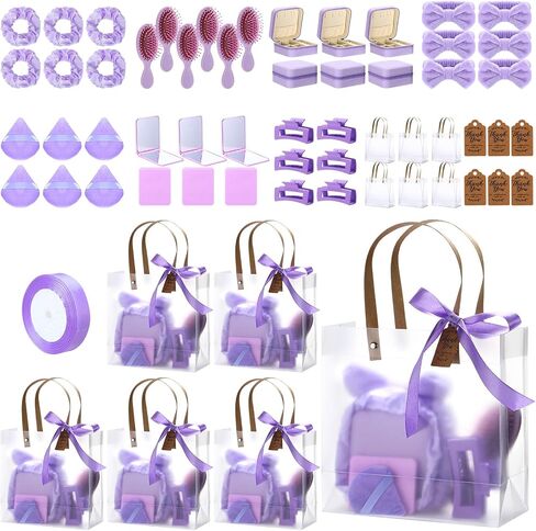 6 Sets Baby Shower Prizes for Winners Gifts Headband Hair Brush Jewelry Box Compact Mirror Powder Puff Hair Tie Claw Gift Bag Bridal Shower(Blue) in Kuwait