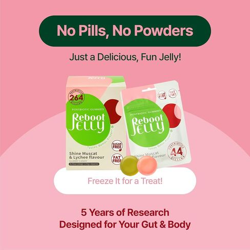 Reboot Probiotic Jelly | 44 Billion CFU Gummies | Vegan, Sugar-Free, Shelf-Stable | Chewable Lychee & Muscat Grape Flavor | 48 Pouches for Gut Health in Saudi Arabia