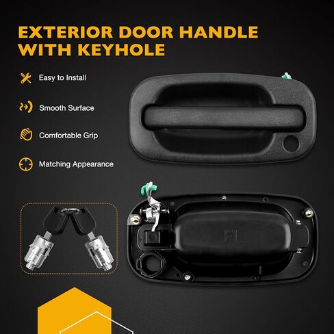 Extended Cab Door Handles, Exterior Door Handle with Lock Cylinders and Keys, Compatible with 1999-2007 Chevrolet Silverado 1500 2500 3500 GMC Sierra 1500 2500 3500, Replaces# 60202 79100 DL-711 in Saudi Arabia